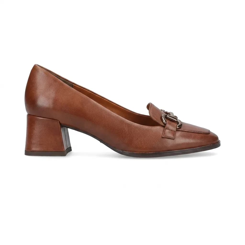 Escarpin Mocassin Cuir Marron Talon Bloc