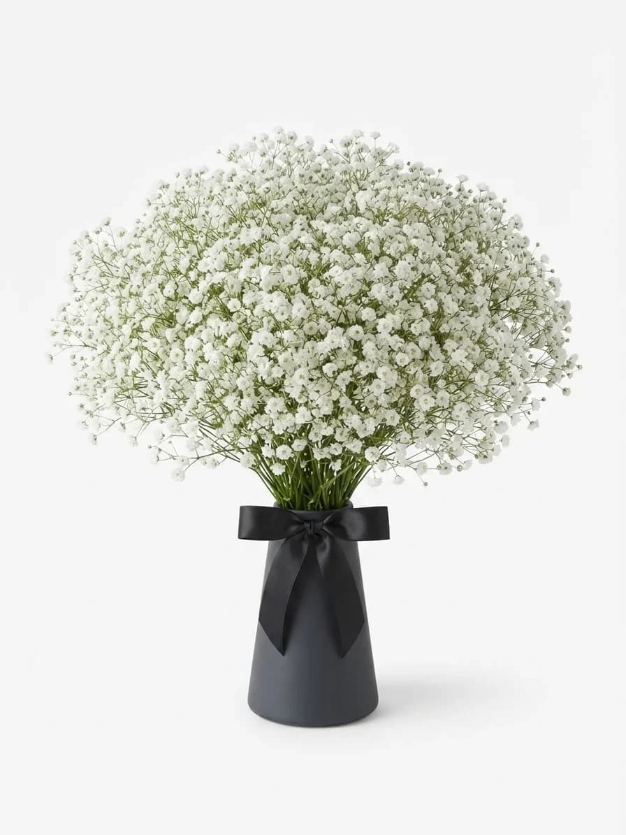 Gerbe de Gypsophile au Ruban Noir