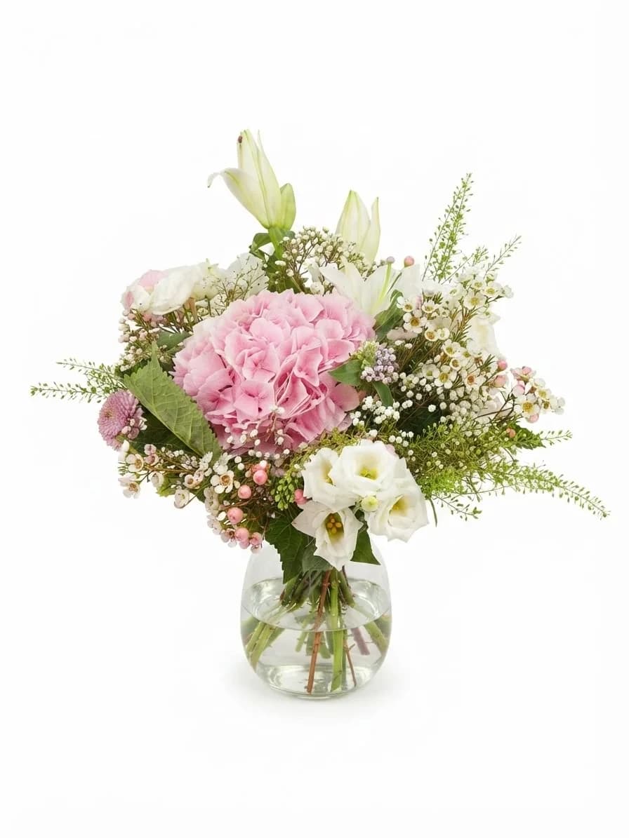 Hortensia Rose et Lys Blancs